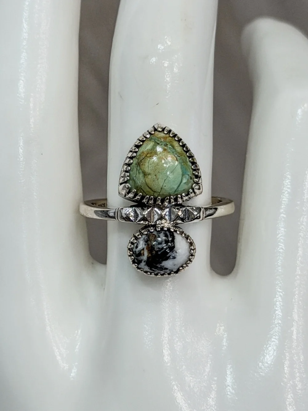 Royston Turquoise & White Buffalo Black Oxidized Sterling Silver Ring Sz 9